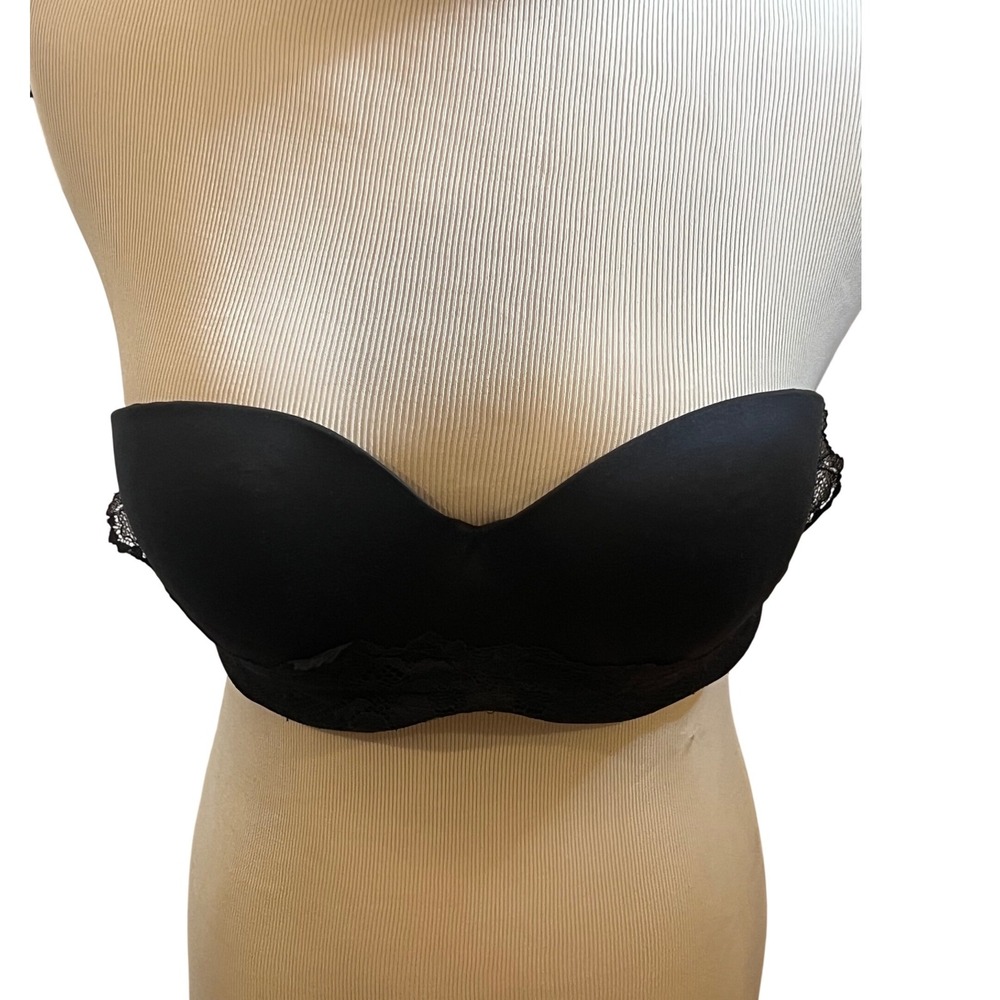 Victoria's Secret Black Strapless Lace Trim Push Up Bra 36C